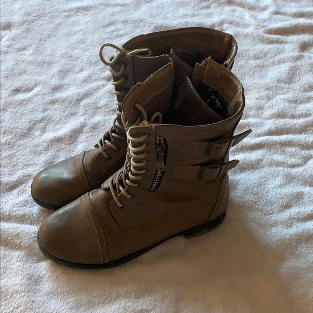Mid Calf Tan Combat Boots